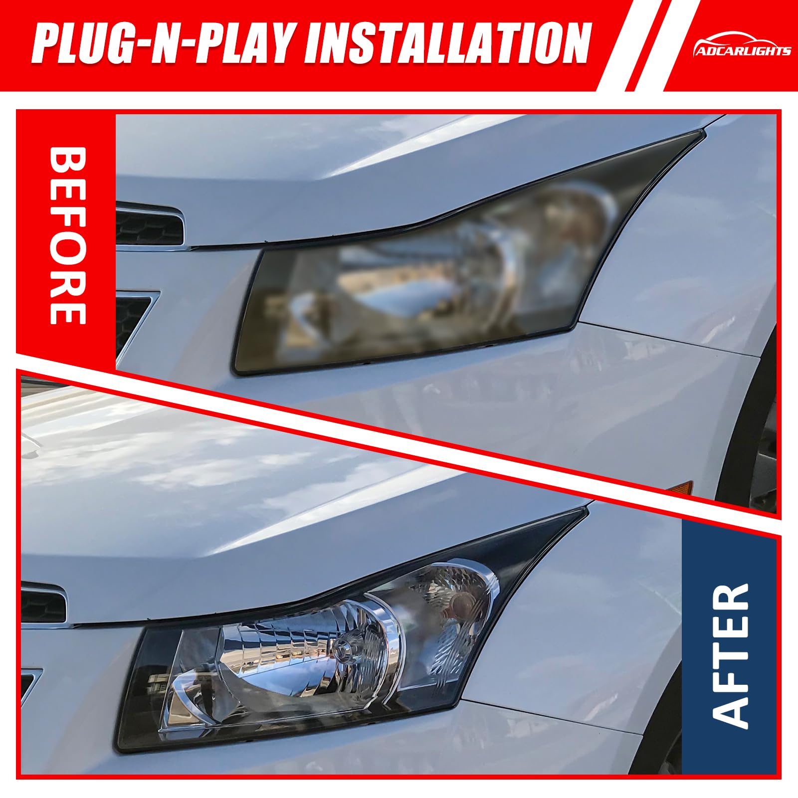 ADCARLIGHTS headlight with durable polycarbonate lens for long-lasting clarity.