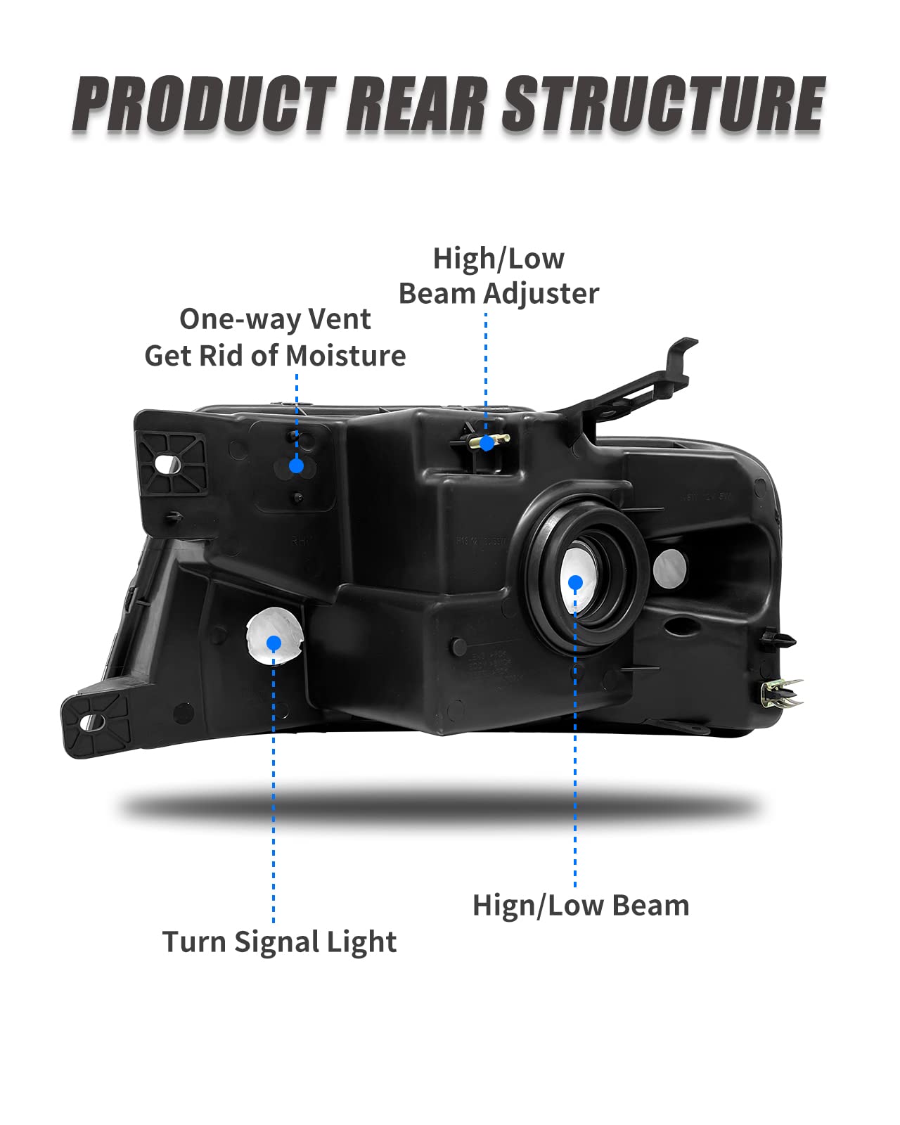ADCARLIGHTS headlight with clear lens and black housing for F-150, left side.