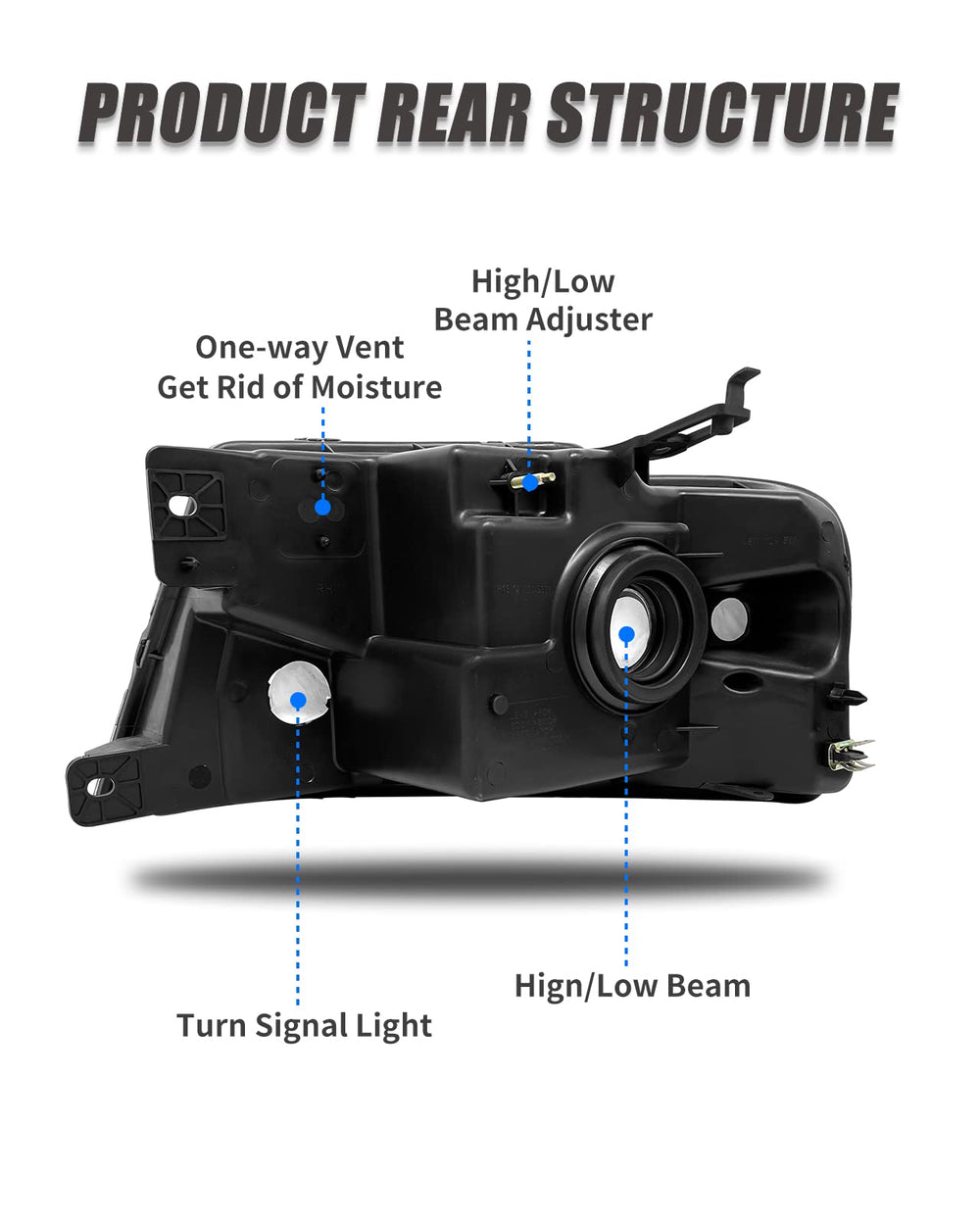 ADCARLIGHTS headlight with clear lens and black housing for F-150, left side.