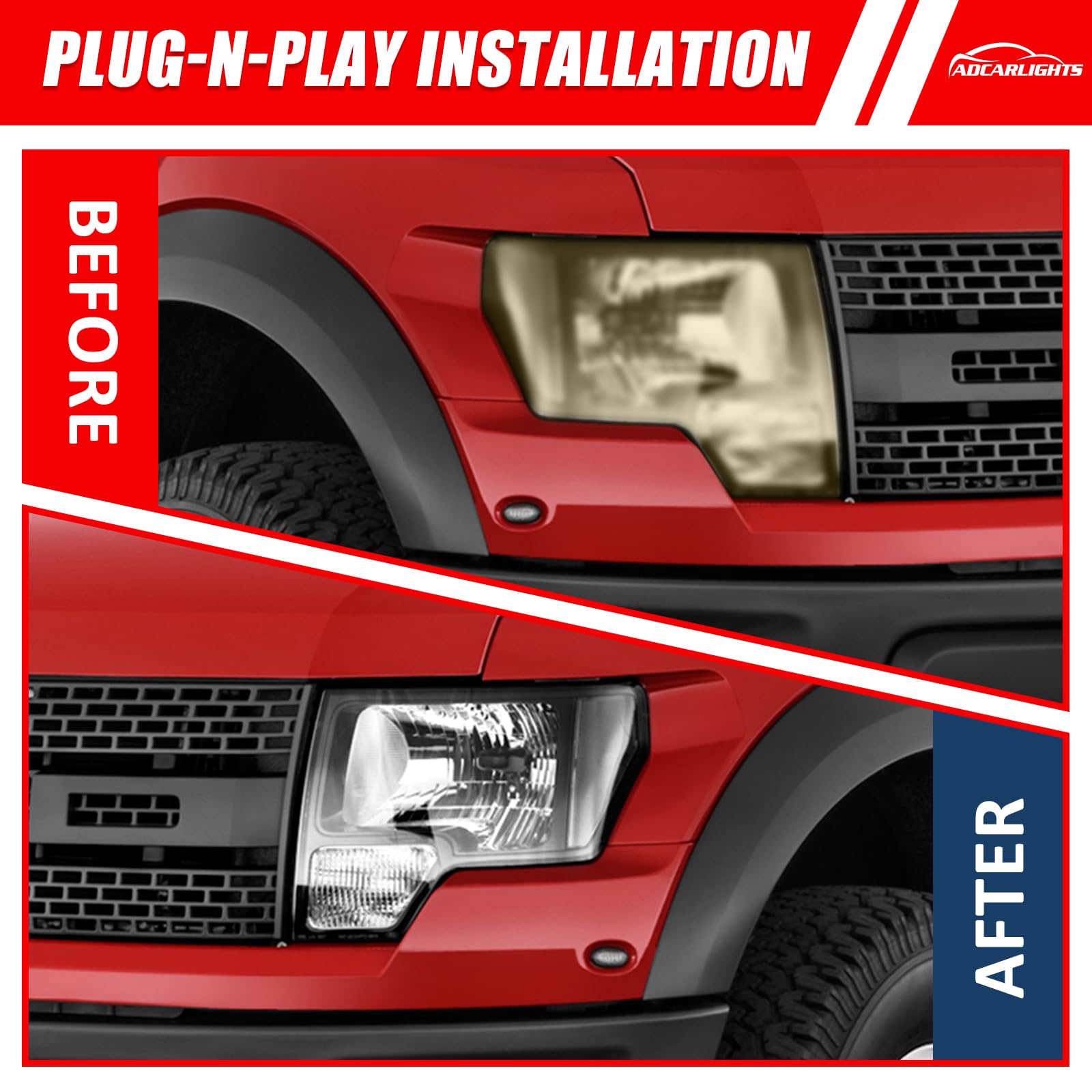 ADCARLIGHTS F-150 front-view headlight with clear lens for crisp illumination