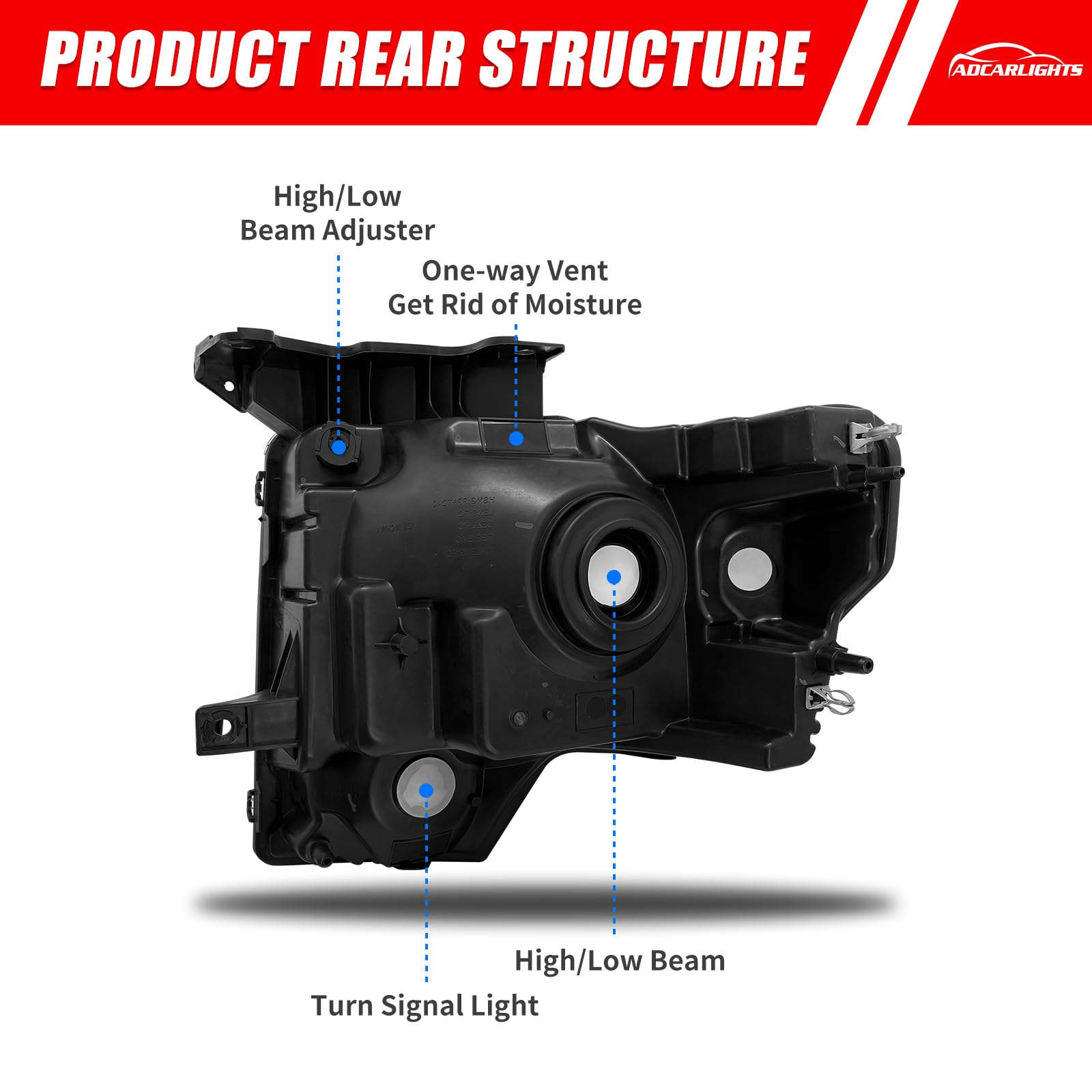 ADCARLIGHTS F-150 right headlight black housing front reflector adds modern appeal