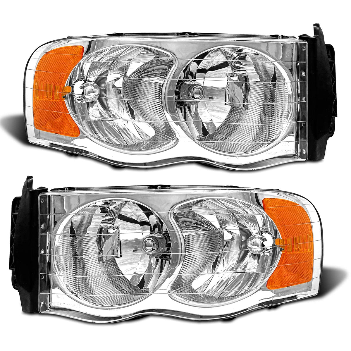 ADCARLIGHTS Dodge Ram 1500 left headlight with chrome housing and amber reflector for improved visibility
