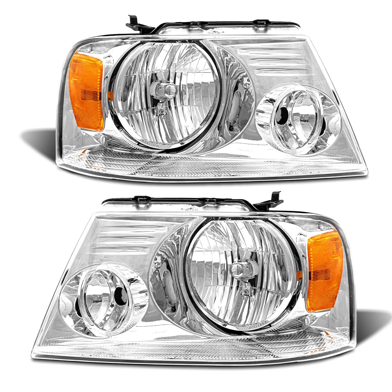 ADCARLIGHTS headlight assembly for Ford F-150 with clear lens and chrome housing for better night visibility