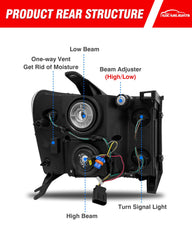 ADCARLIGHTS Sierra 2500HD/3500HD driver-side chrome headlight improves wide, bright beam.