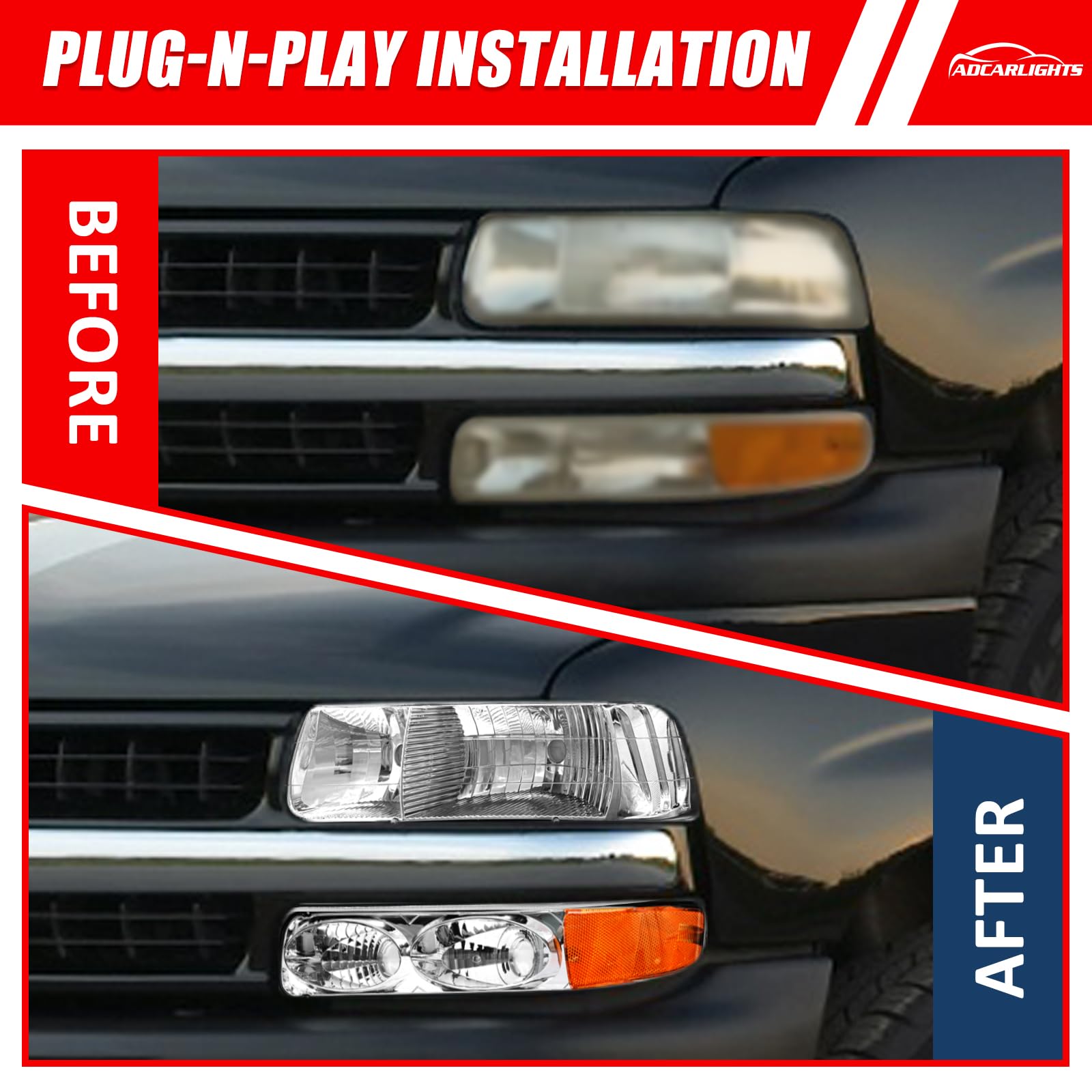 ADCARLIGHTS Suburban 2000-2006 headlight with amber reflector boosts safety and style.