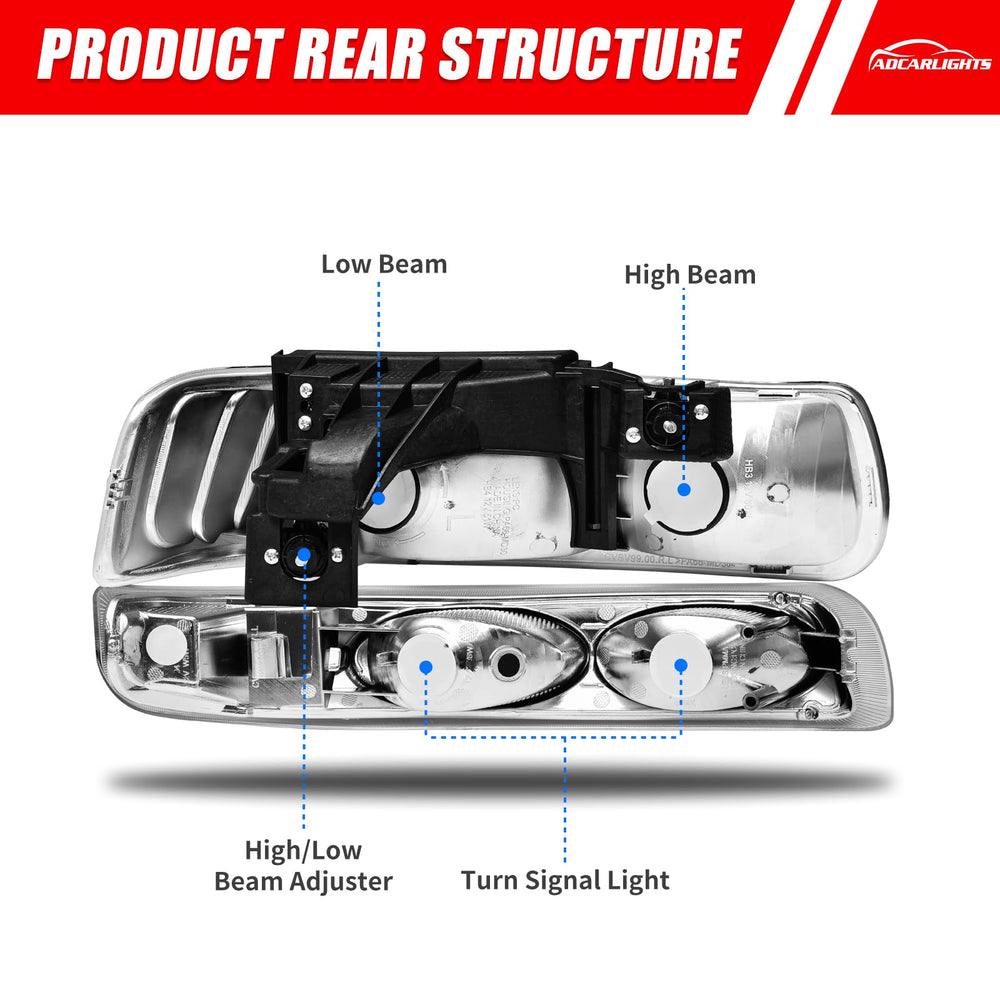 ADCARLIGHTS Tahoe 2000-2006 headlight with chrome housing delivers clear, reliable illumination.