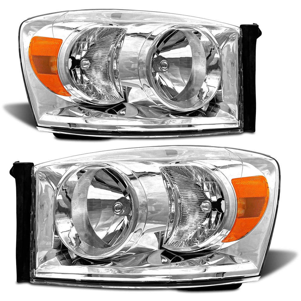 ADCARLIGHTS headlight left assembly with clear lens and chrome housing for Dodge Ram, improved visibility.