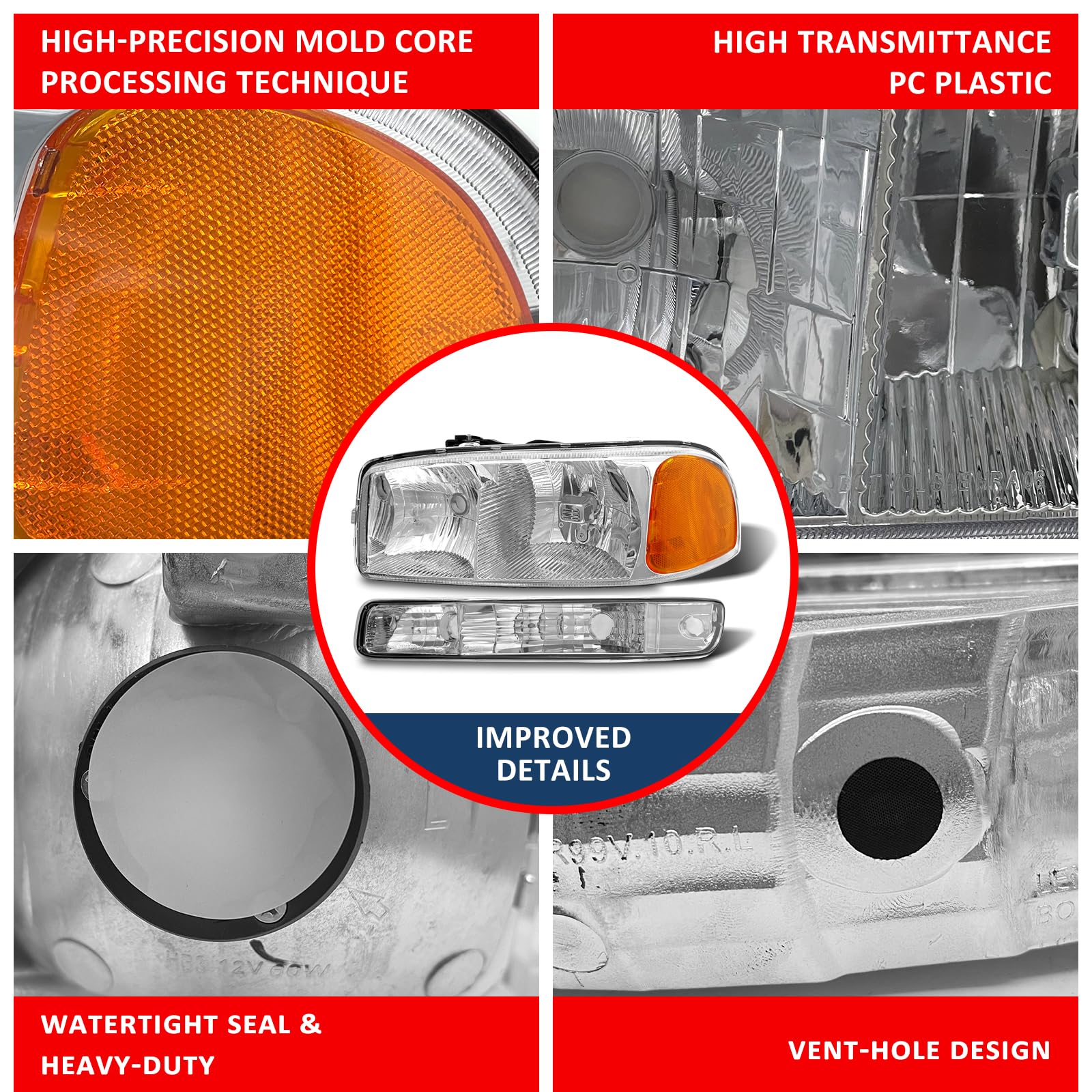 ADCARLIGHTS headlight lens close-up with UV coating for clear visibility