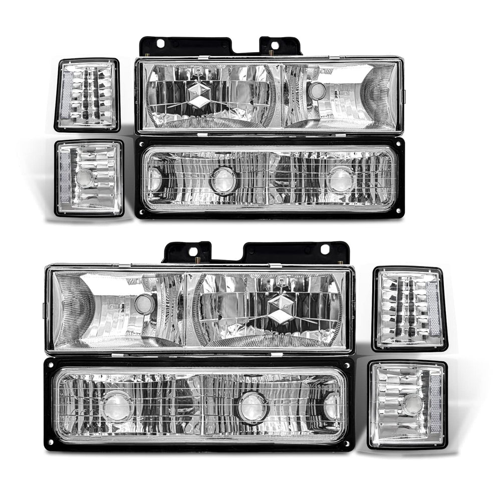 ADCARLIGHTS headlight pair with chrome housing for 1994-1998 GM trucks.