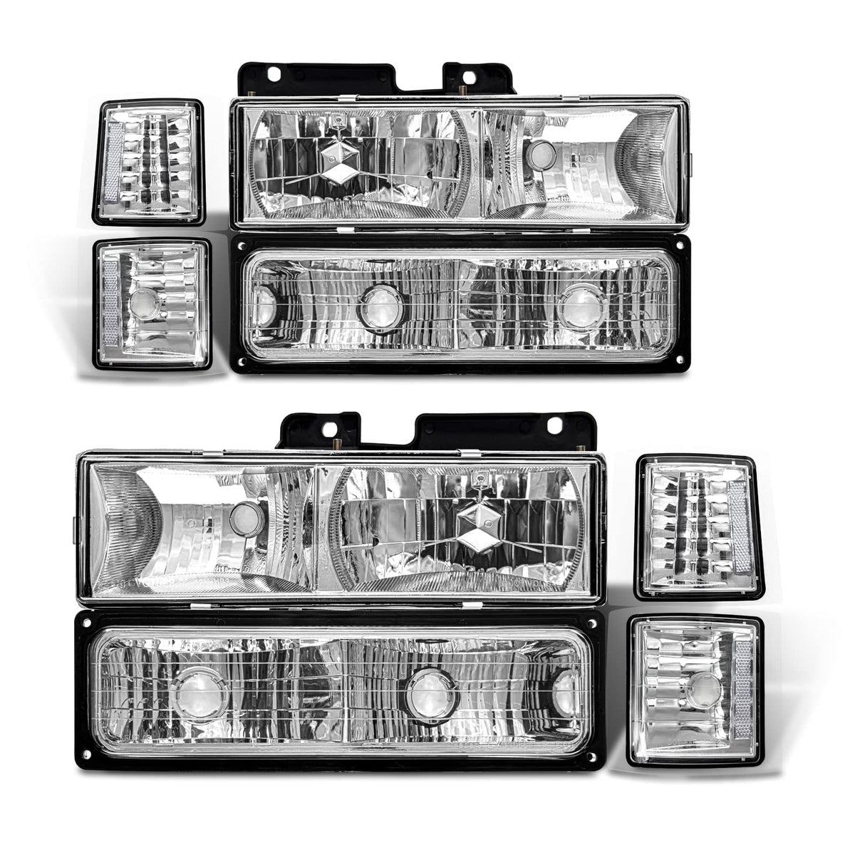 ADCARLIGHTS headlight pair with chrome housing for 1994-1998 GM trucks.