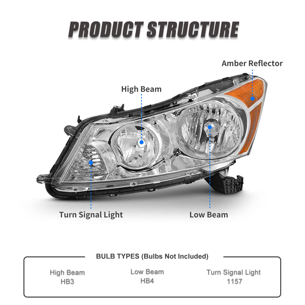 ADCARLIGHTS right headlight with clear lens for Honda Accord 2008-2012 enhances nighttime visibility.