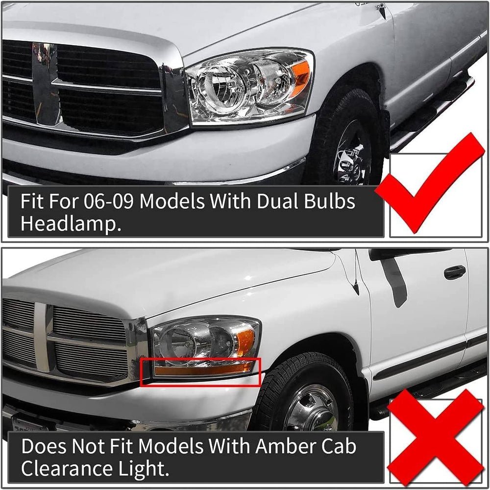 ADCARLIGHTS headlight right assembly with clear lens and chrome housing for Dodge Ram, reliable night visibility.