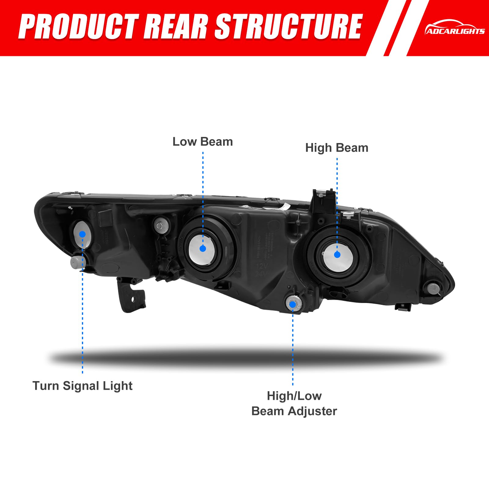 ADCARLIGHTS IP65 sealed headlight resists rain and splashes.