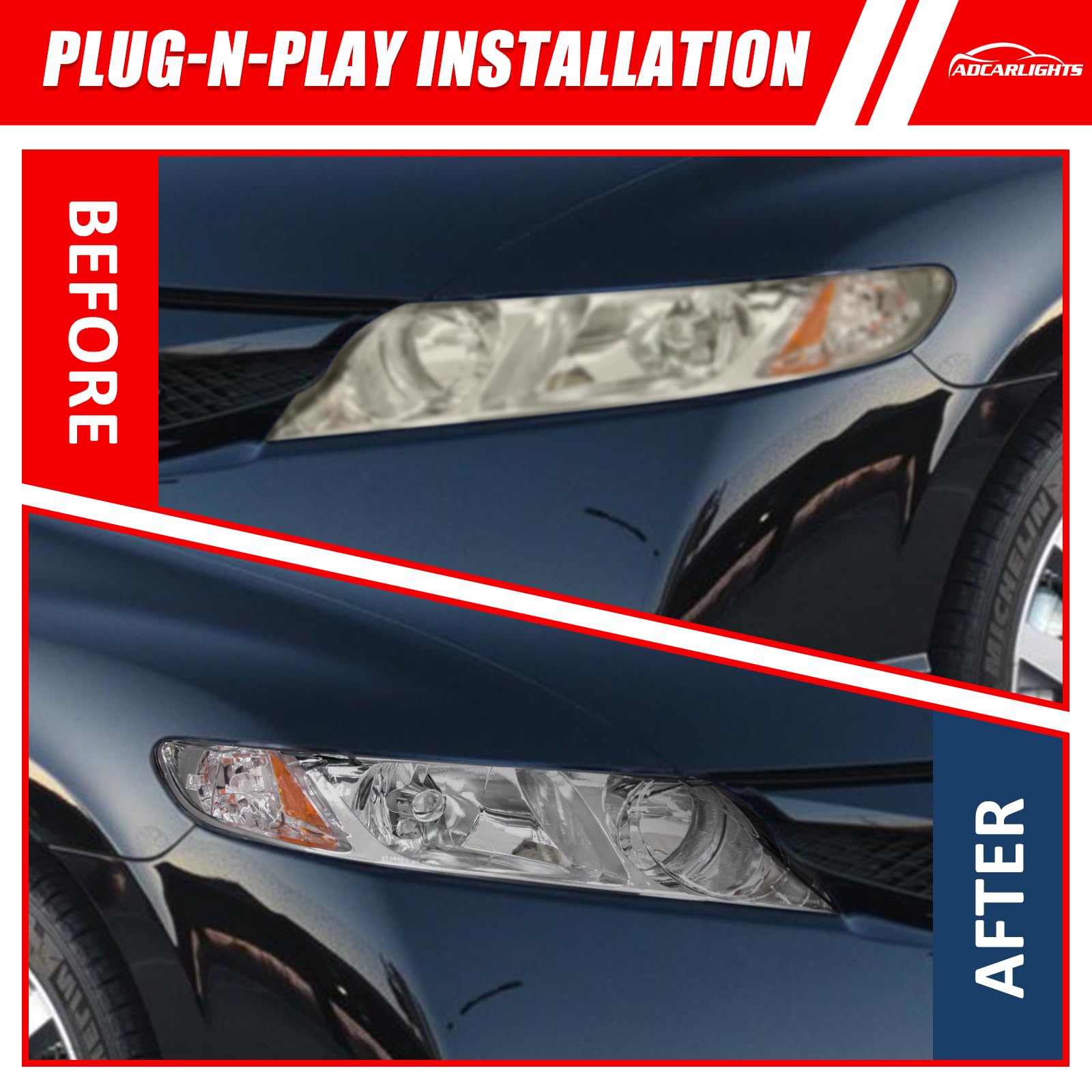 ADCARLIGHTS 200 percent brighter lens supports clearer night driving.