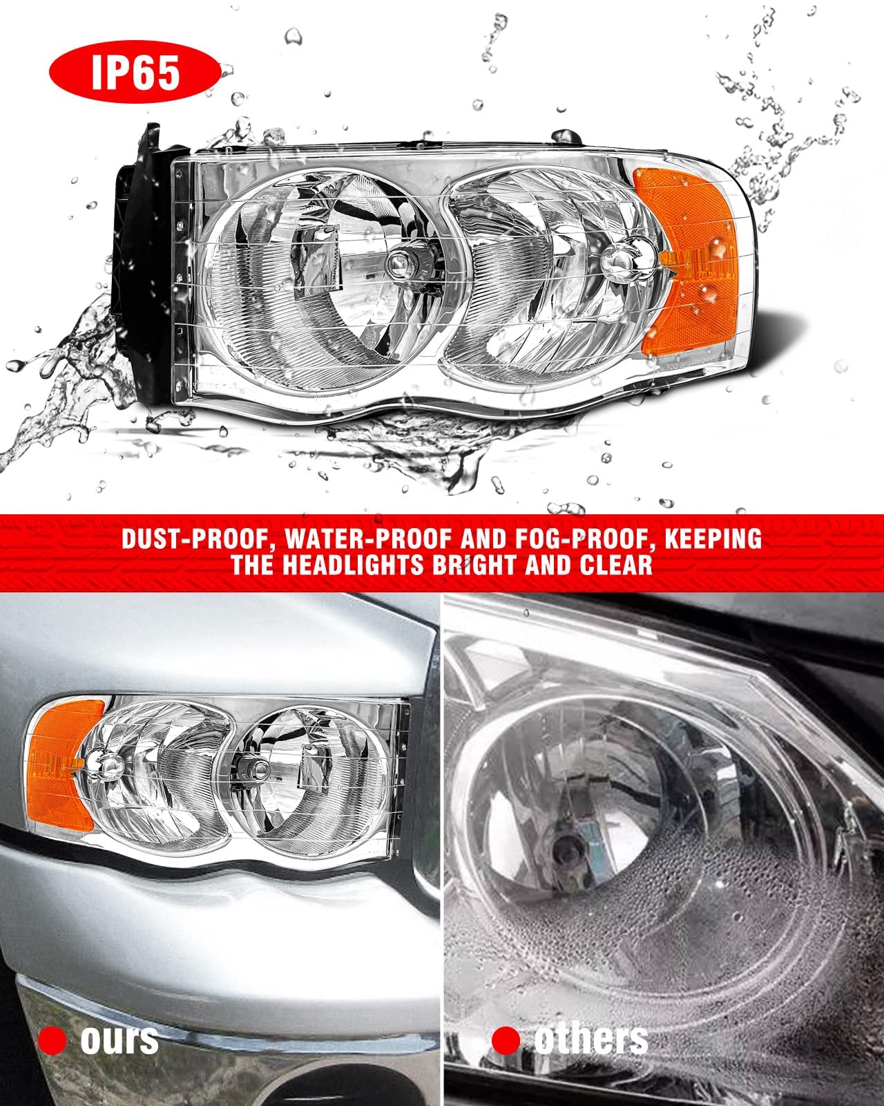 ADCARLIGHTS Left and right headlamp assembly in chrome housing for Ram