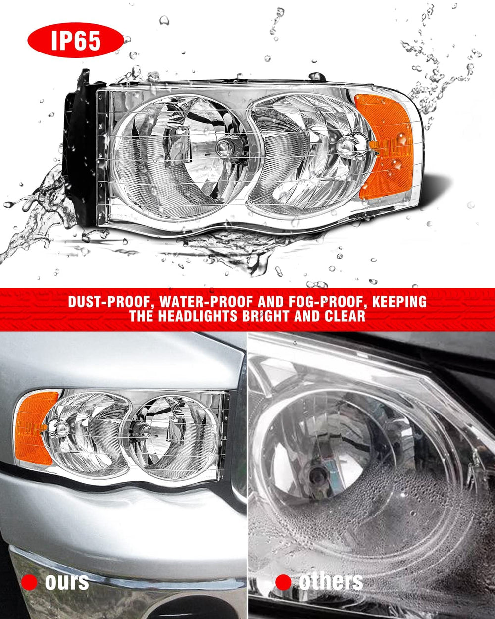ADCARLIGHTS Left and right headlamp assembly in chrome housing for Ram