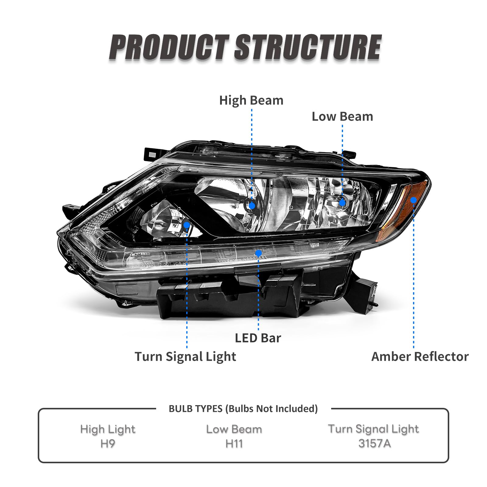 ADCARLIGHTS Nissan Rogue headlight black housing, stylish look plus durable construction