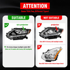 ADCARLIGHTS Nissan Rogue right headlight with clear lens, enhanced visibility for night driving