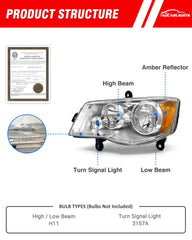 ADCARLIGHTS passenger side headlight with chrome housing delivers uniform illumination across lanes