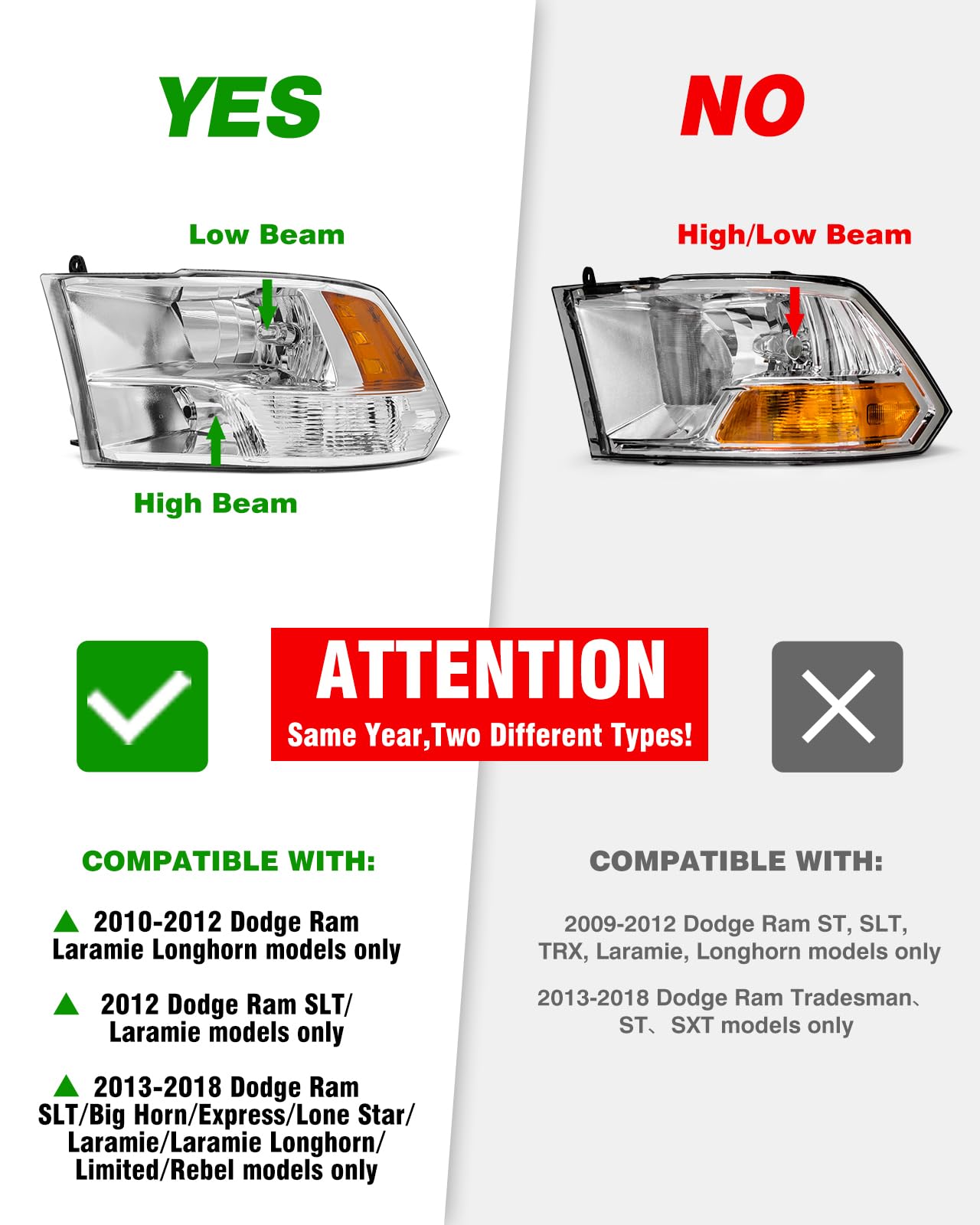 ADCARLIGHTS Ram headlight with amber reflector enhances signaling in low light conditions.