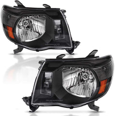 Adcarlights Toyota Tacoma driver-side headlight with black housing for enhanced night visibility.