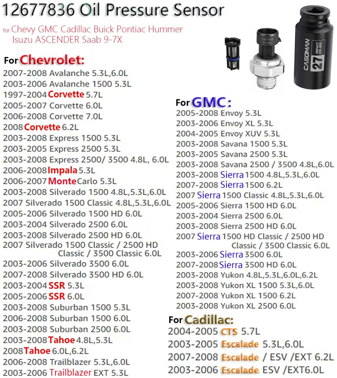 ADdormorn oil-pressure-sensor compatibility with broad GM models across 2002-2008
