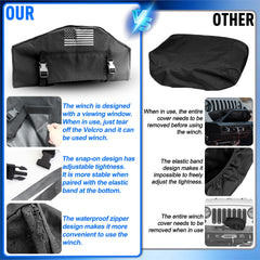 Top-right zipper access on Addsafety winch cover for clutch and remote socket