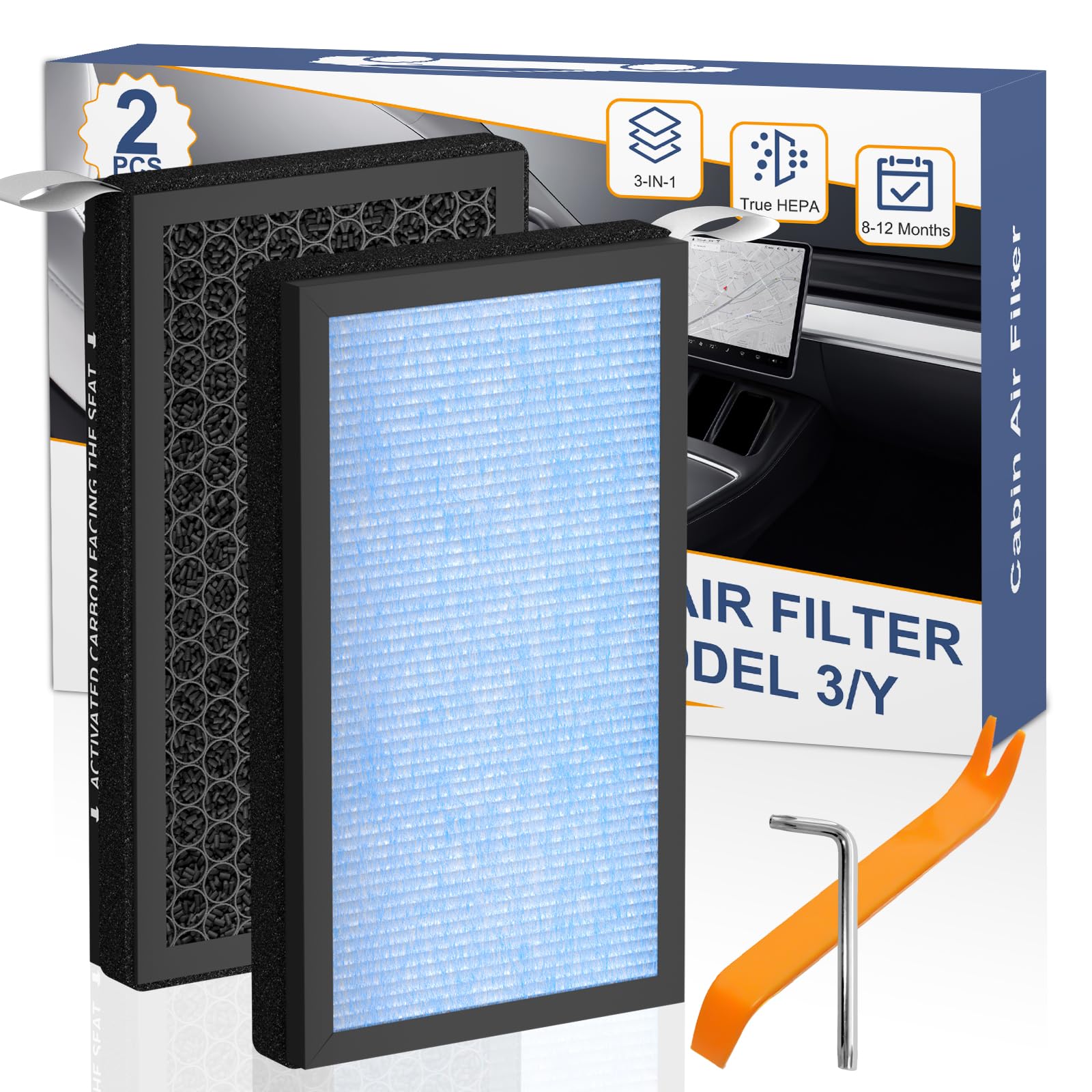 ADDUBEAU Model 3/Y cabin filter with fixed frame for durable performance.
