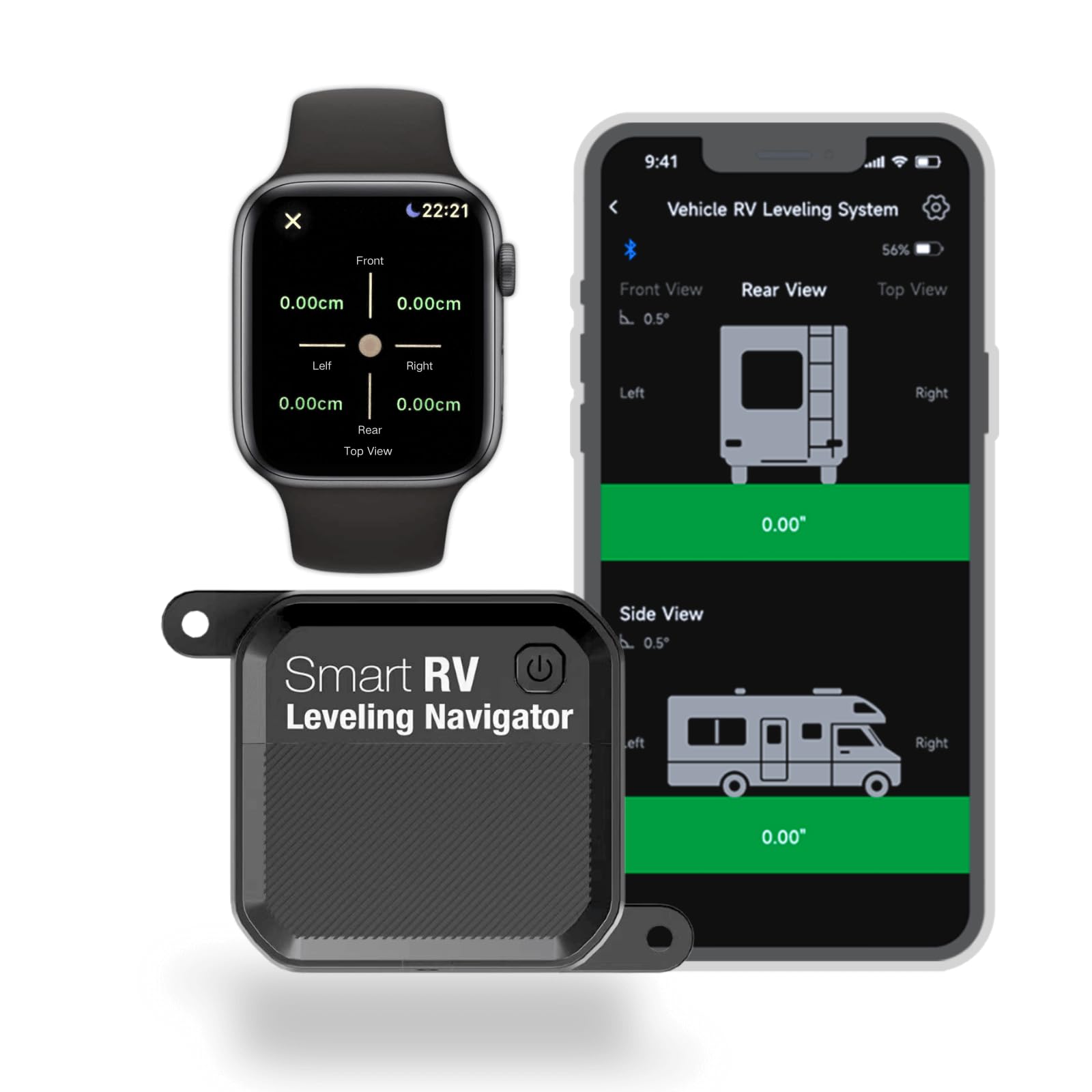 ADDWel XPARKLE Bluetooth RV Leveler device displays real-time level readings