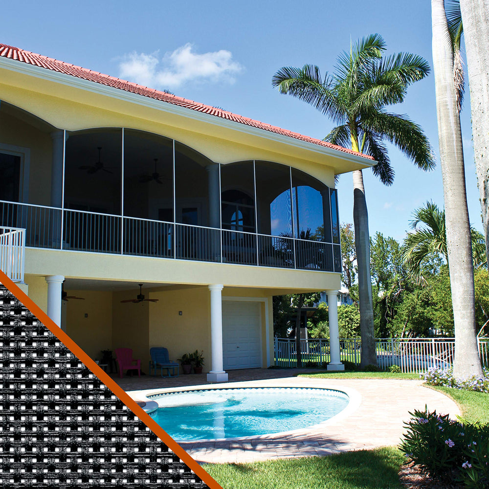 ADFORS Solar Screen mesh close-up showing durable charcoal fabric with UV protection.