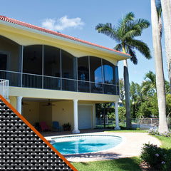 ADFORS Solar Screen mesh close-up showing durable charcoal fabric with UV protection.