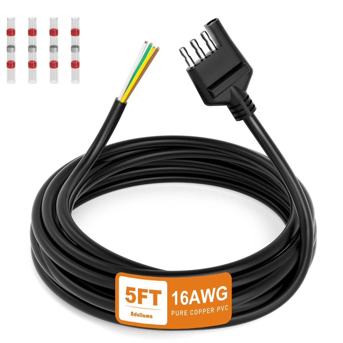 Adullama 4-pin trailer wiring harness with 5ft jacketed cable for versatile towing