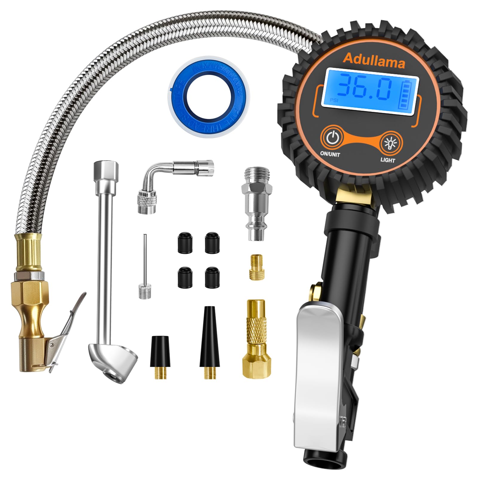 Adullama digital tire pressure gauge display shows precise readings for quick tire checks.