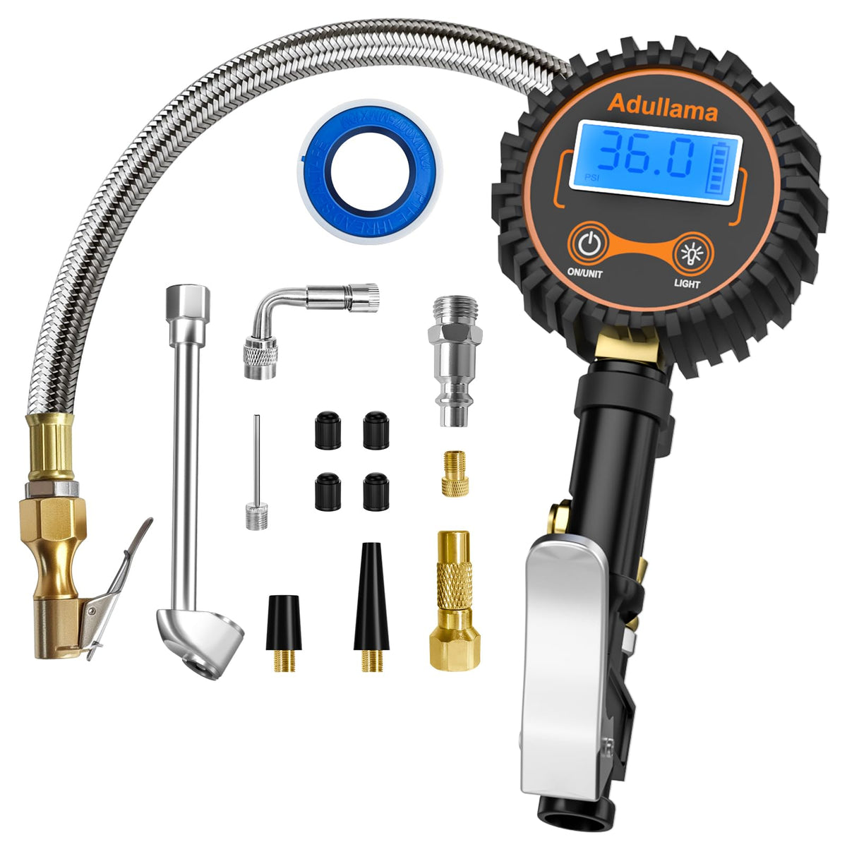 Adullama digital tire pressure gauge display shows precise readings for quick tire checks.