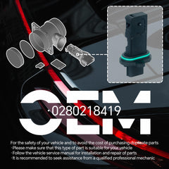 AdvanEX MAF sensor OE-label indicates model compatibility and care instructions