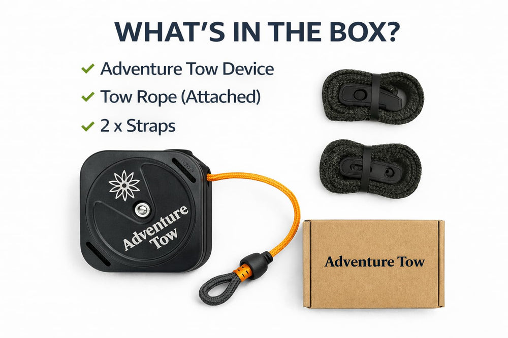ADVENTURE TOW anti-tangle design keeps rope off ground on climbs.