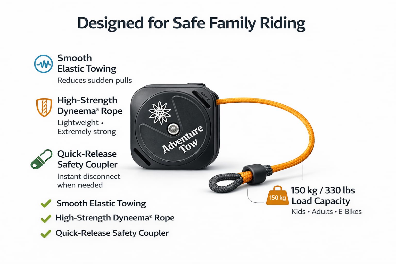 ADVENTURE TOW head made of fiberglass and plastic for durable, lightweight towing.