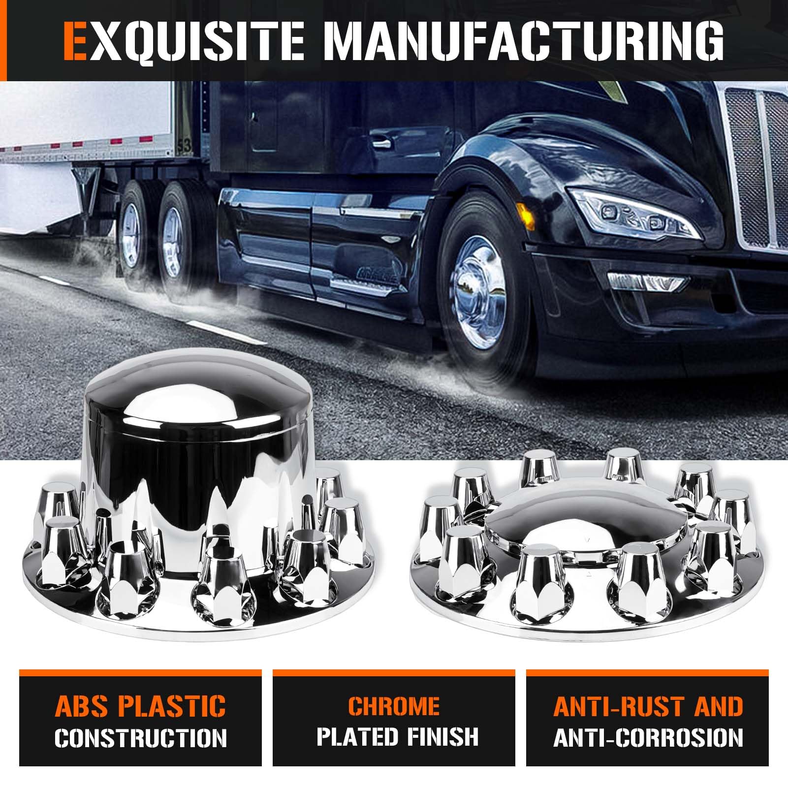 Aeagle 33mm screw-on lug nut covers secure the look with chrome protection.