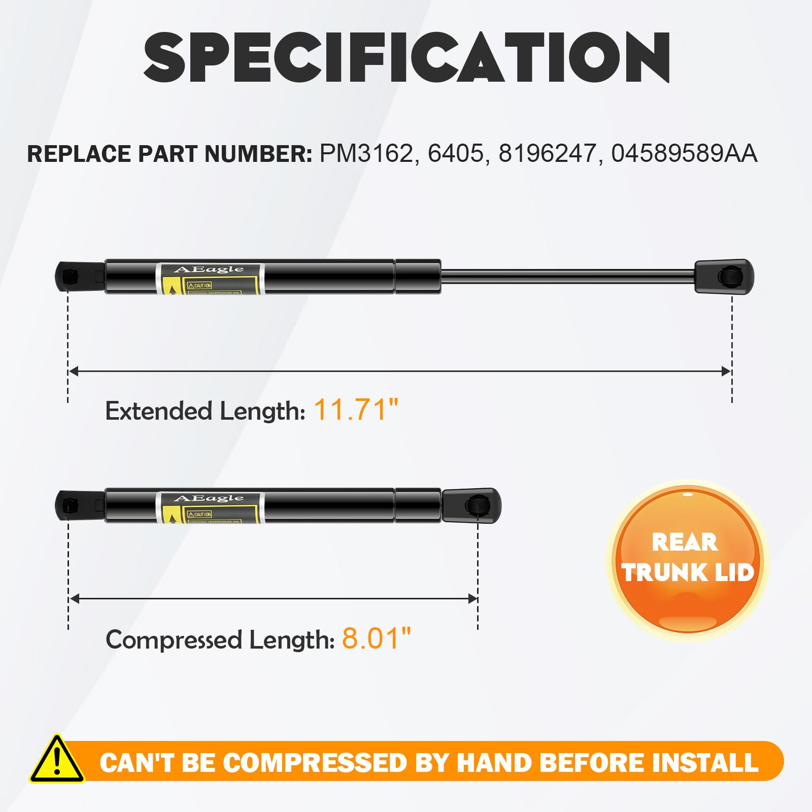 Aeagle Chrysler 300 rear lid gas spring provides steady lift and reliable operation.