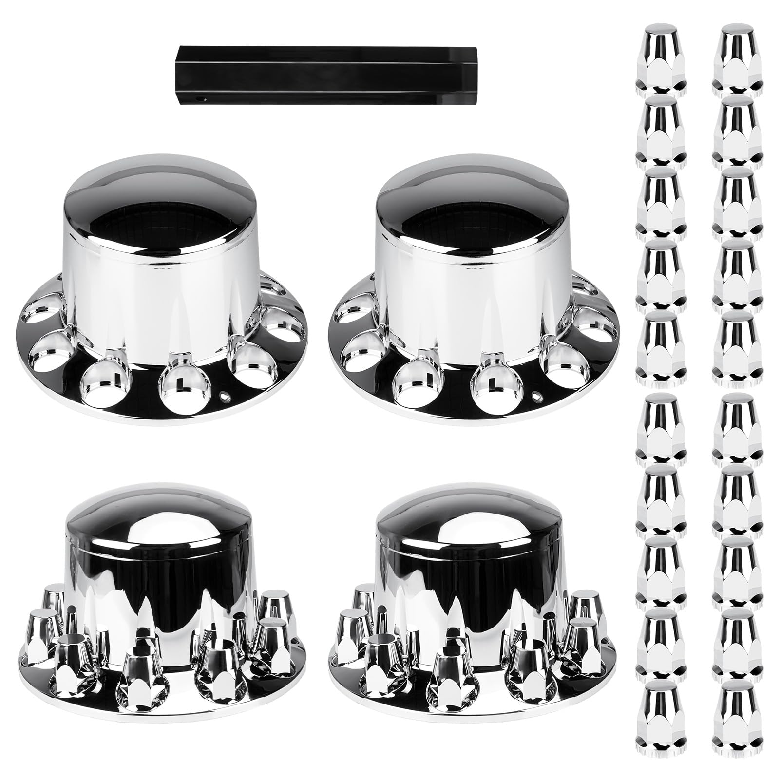 Aeagle dome rear axle cover assembly for semi trucks enhances hub aesthetics and protection.