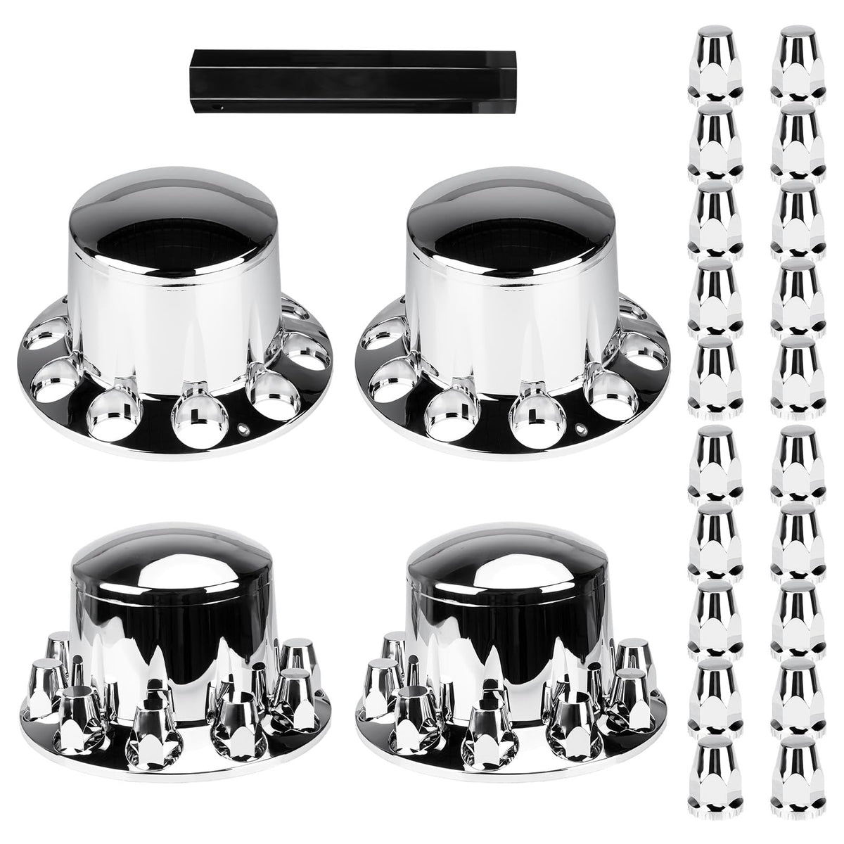 Aeagle dome rear axle cover assembly for semi trucks enhances hub aesthetics and protection.
