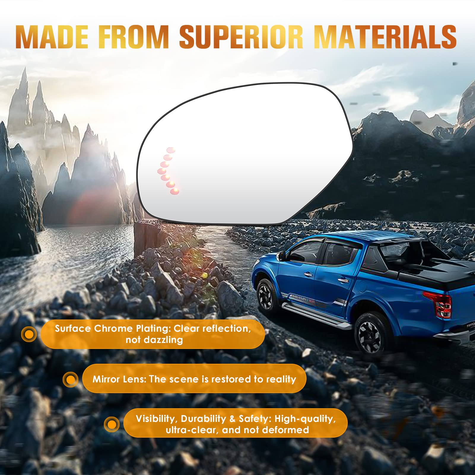 Aeagle left heated mirror glass for Yukon boosts rain visibility