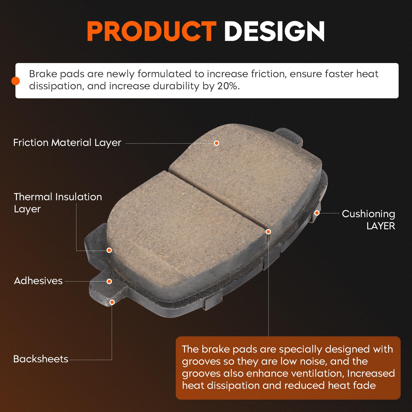 Aeagle front semi-metal brake pads for Matrix 2003-2008 with ventilation grooves.