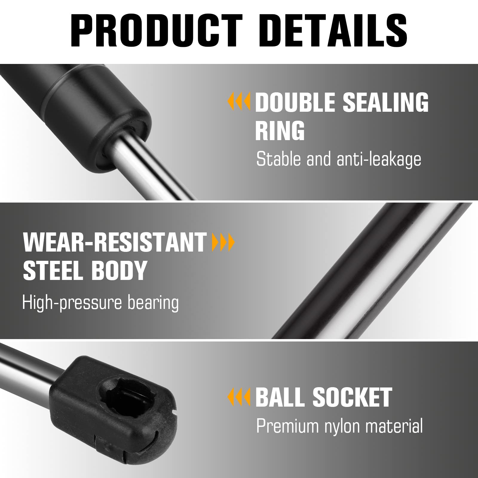 Aeagle powder-coated hood lift strut offers durable front-end lift.