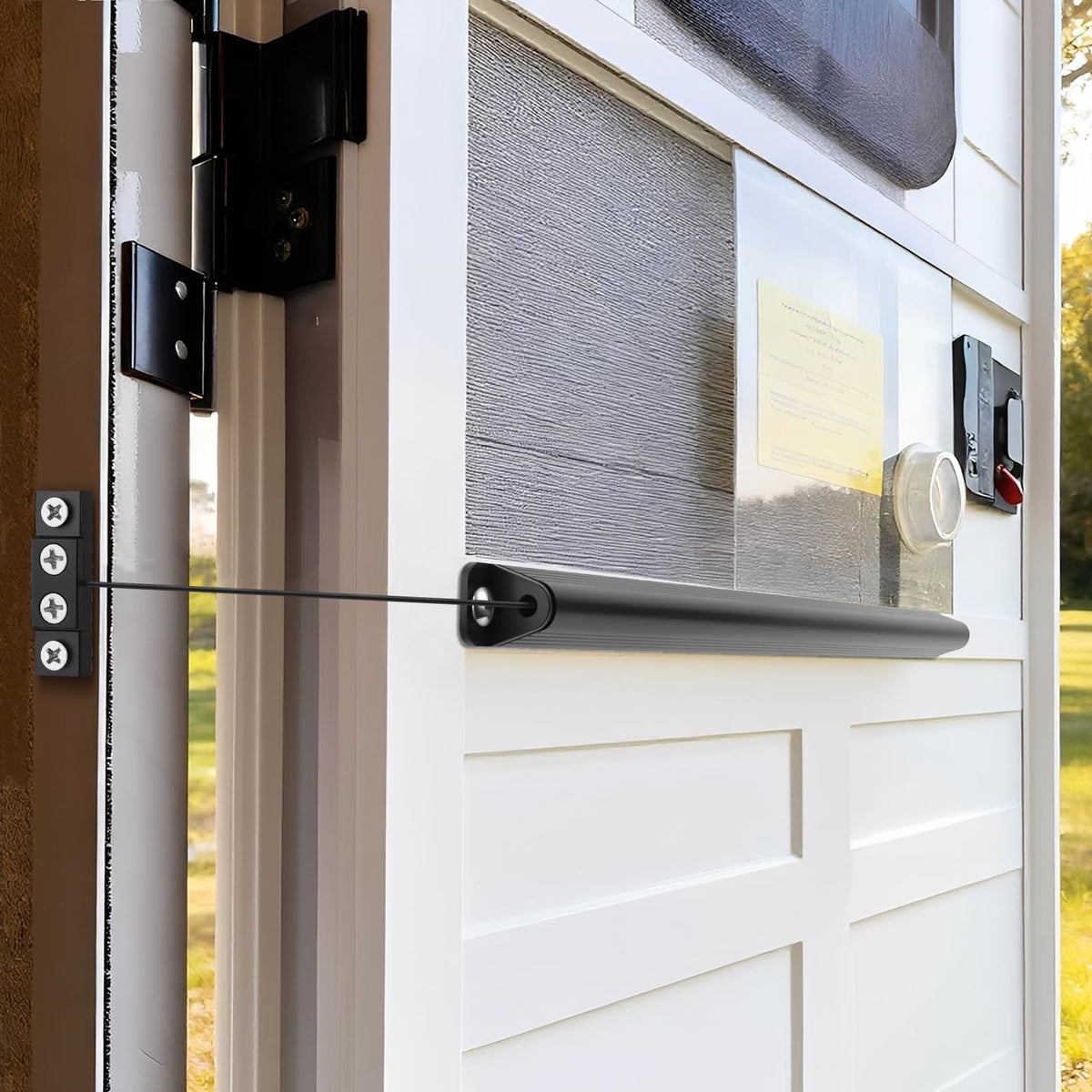 Aecsze automatic RV screen door closer in matte black ensures hands-free closure for safer camping.