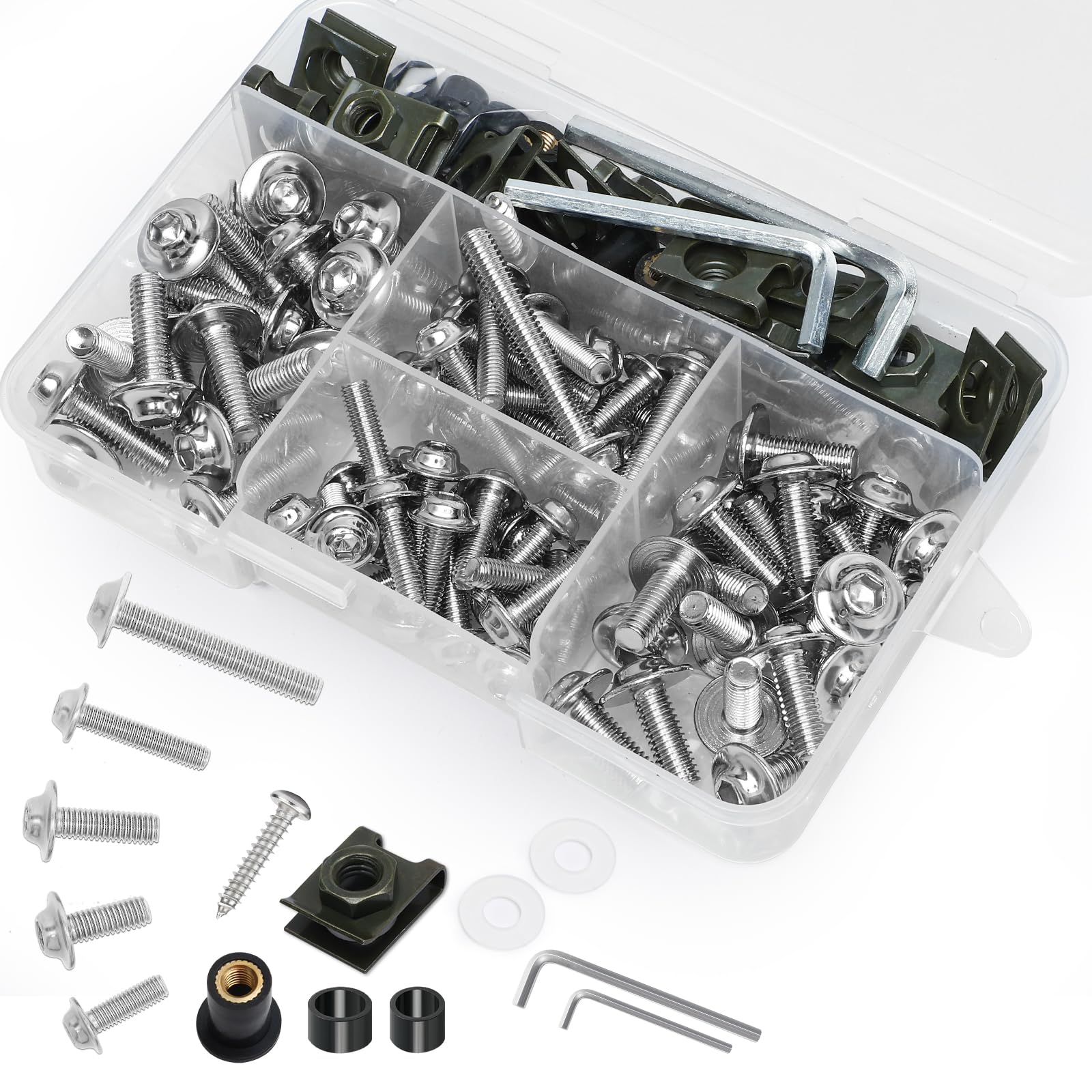 AEEAST 177-piece fairing bolt kit in silver for secure universal sportbike mounting