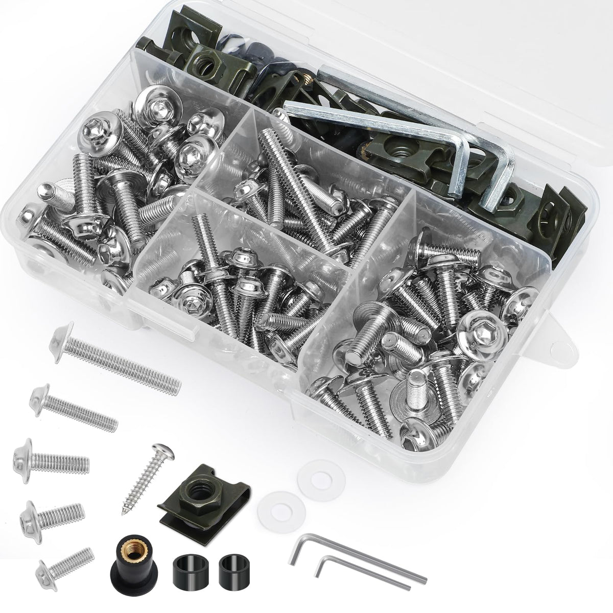 AEEAST 177-piece fairing bolt kit in silver for secure universal sportbike mounting