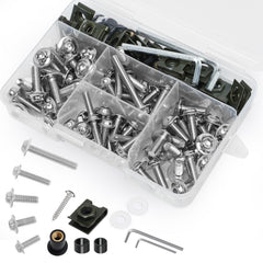 AEEAST 177-piece fairing bolt kit in silver for secure universal sportbike mounting