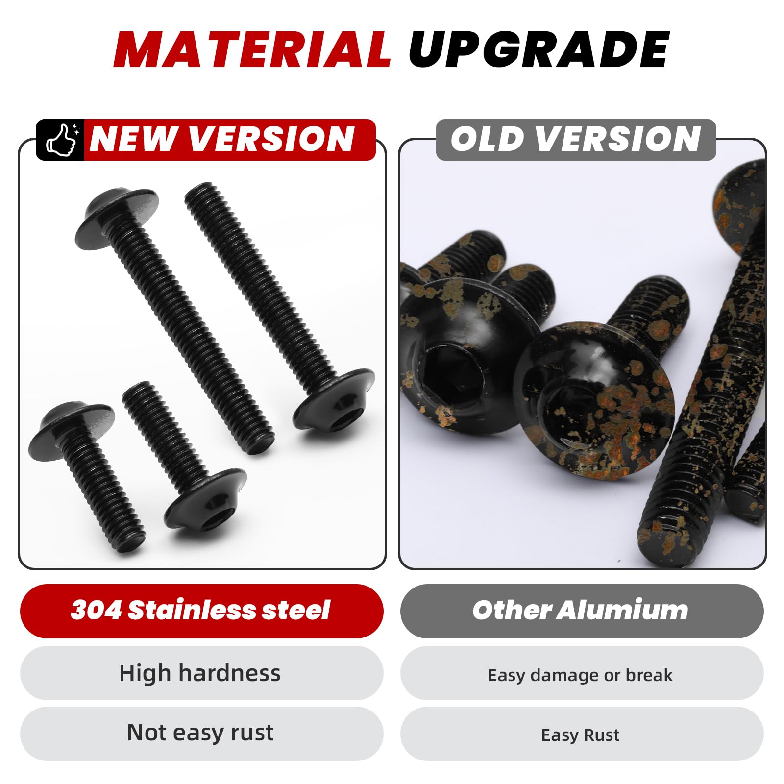 Black zinc finish protects bolts during rides