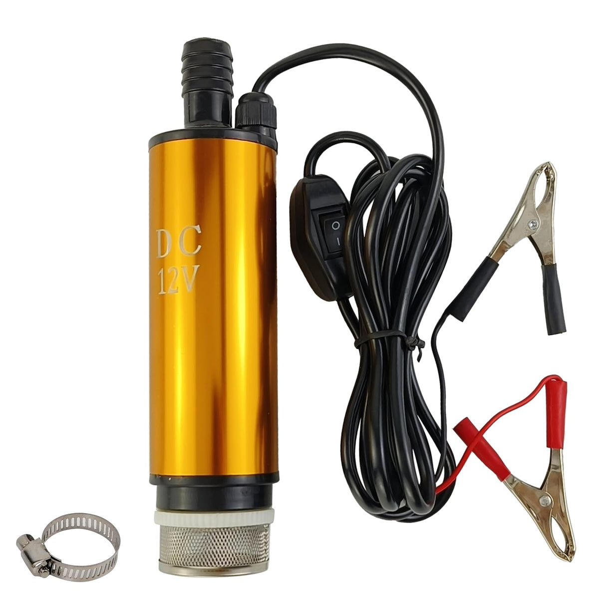 AeKeatDa DC-12V 80W water pump front view showing a compact portable design for easy transfer